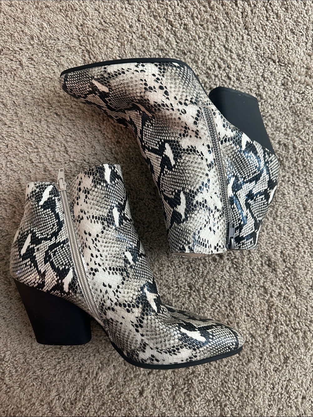 Snake-Print Ankle Boots in Black & White - Women's Fashion Booties